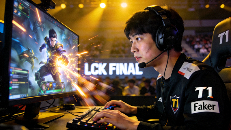 T1战队Faker选手在LCK决赛中精彩操作瞬间特写